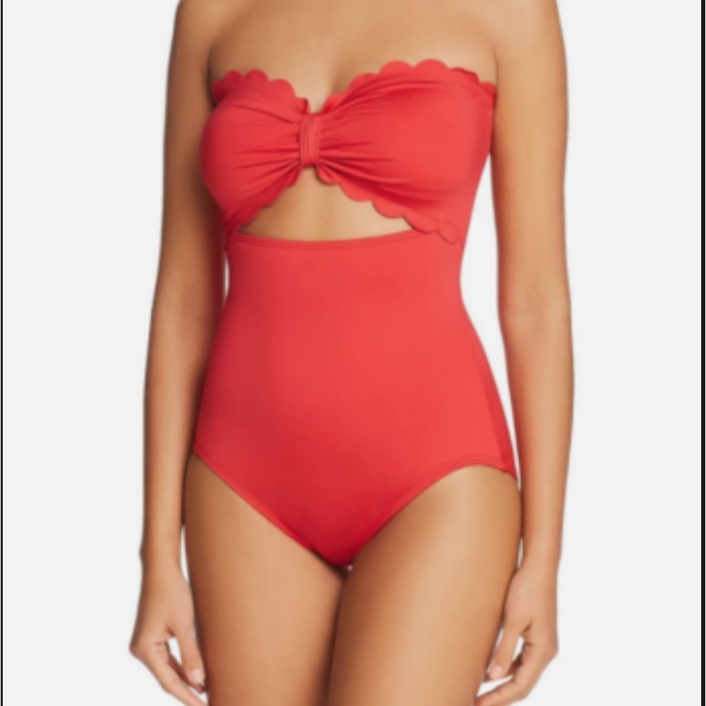 Kate Spade New York Women's Scalloped Cutout One Piece Swimsuit, Rosa Red, Large